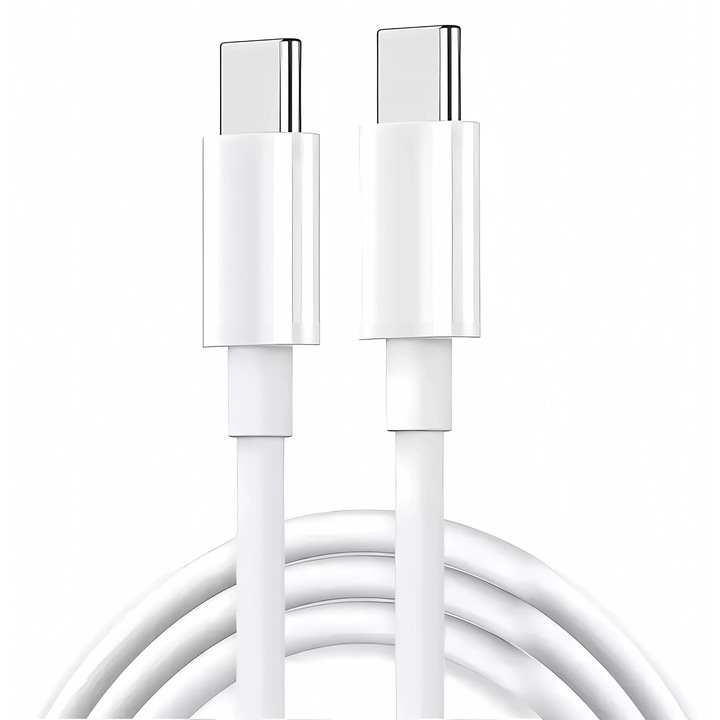 Кабел за зареждане Bervolo® USB-C към USB-C, PD 100W, Универсално бързо зарядно за всички USB-C устройства, MacBook, лаптопи, телефони, таблети, 2M, Бял