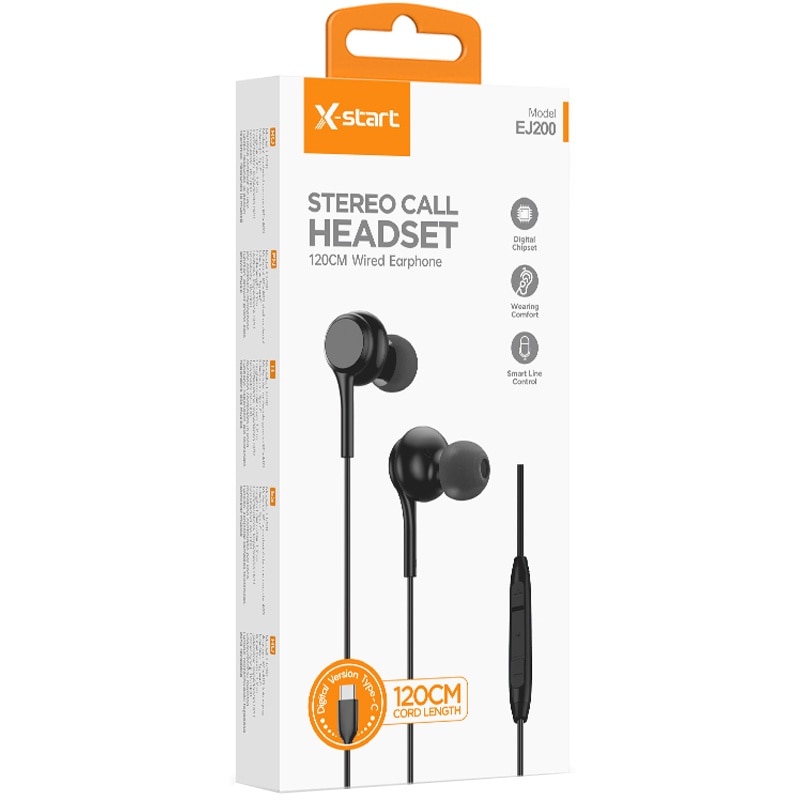 Casti cu Cablu Type-C 120cm, X-Start EJ200, Compatibile iPhone 15/16 si Android, Microfon si Control volum, Negru
