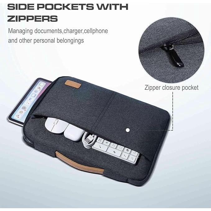 Geanta pentru laptop, Zola, interior de plus, maner din piele ecologica, diagonala maxima 15.6”, inchidere fermoar, 39x28x3.5 cm, gri inchis