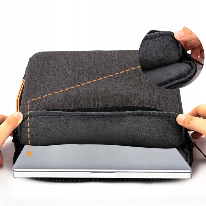 Geanta pentru laptop, Zola, interior de plus, maner din piele ecologica, diagonala maxima 15.6”, inchidere fermoar, 39x28x3.5 cm, gri inchis