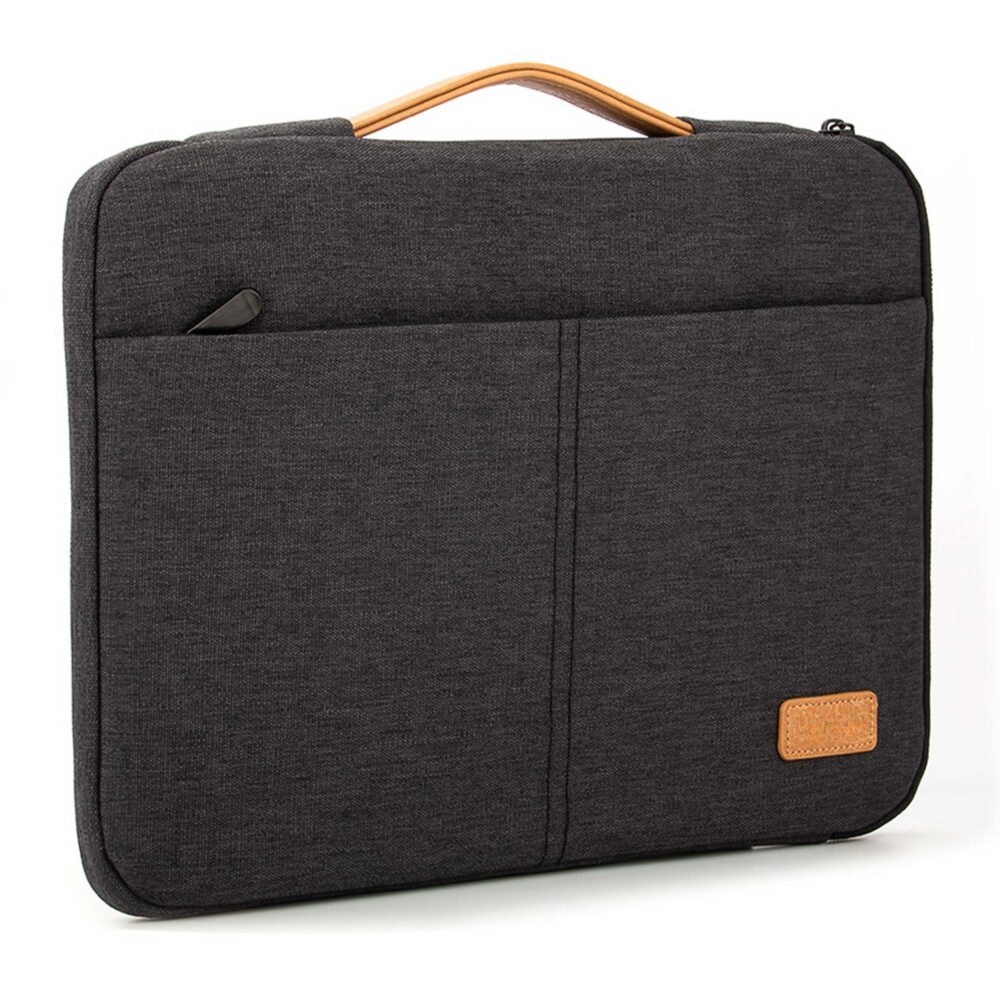 Geanta pentru laptop, Zola, interior de plus, maner din piele ecologica, diagonala maxima 15.6”, inchidere fermoar, 39x28x3.5 cm, gri inchis