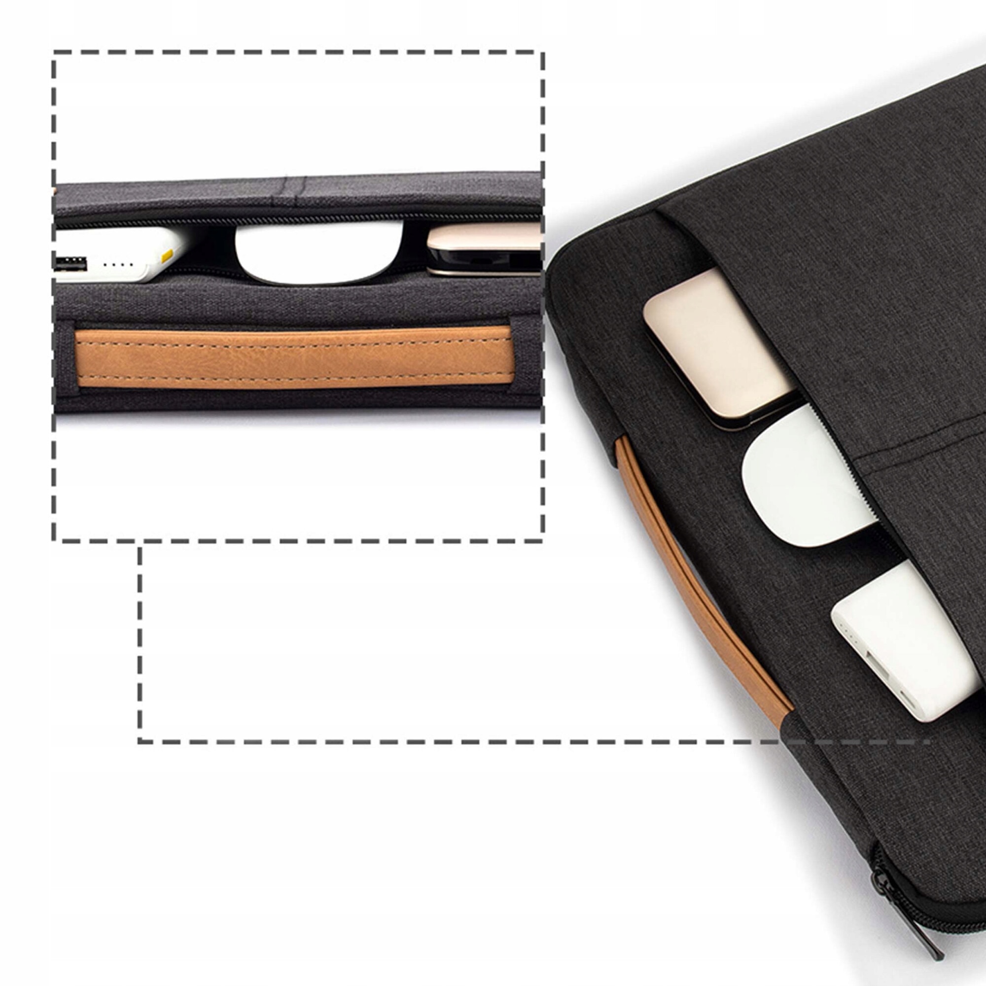 Geanta pentru laptop, Zola, interior de plus, maner din piele ecologica, diagonala maxima 15.6”, inchidere fermoar, 39x28x3.5 cm, gri inchis