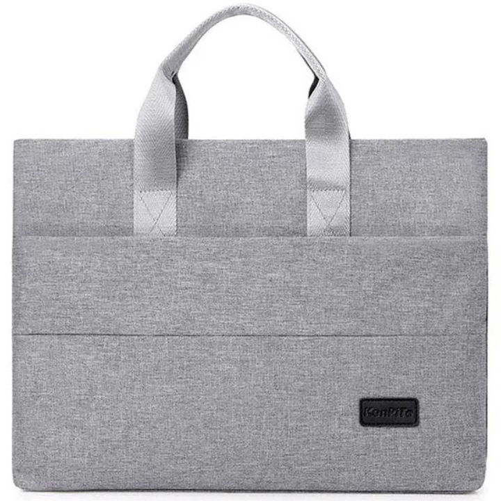 Чанта за лаптоп 14", тънка, издръжлива материя, 2 джоба, сива