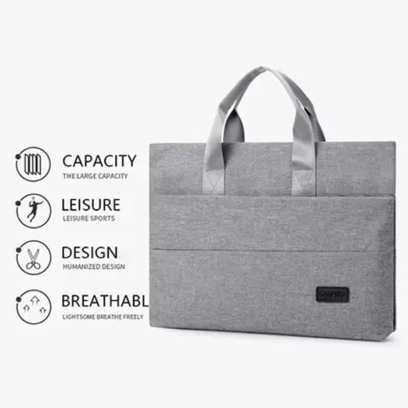 Geanta pentru Laptop 14", Subtire, Textil rezistent, 2 Buzunare, Gri
