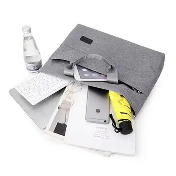 Geanta pentru Laptop 14", Subtire, Textil rezistent, 2 Buzunare, Gri
