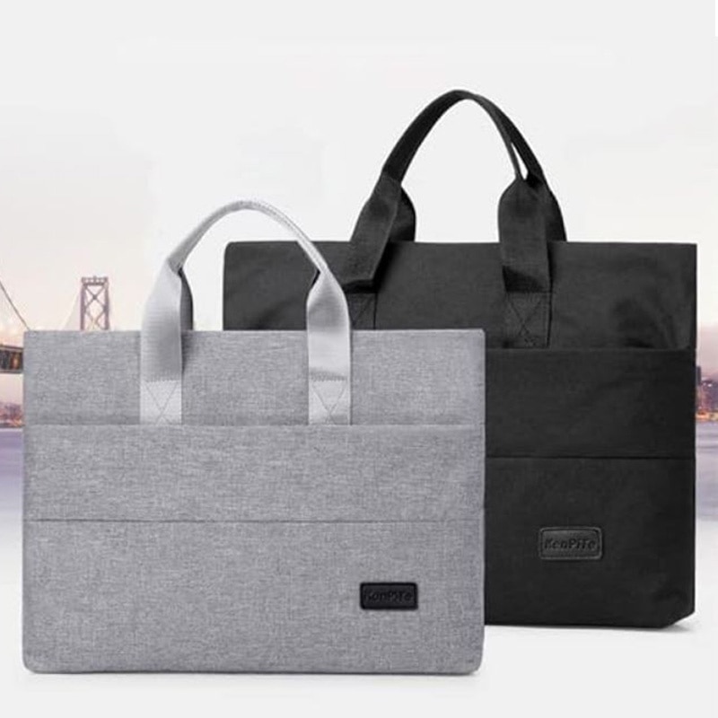 Geanta pentru Laptop 14", Subtire, Textil rezistent, 2 Buzunare, Gri