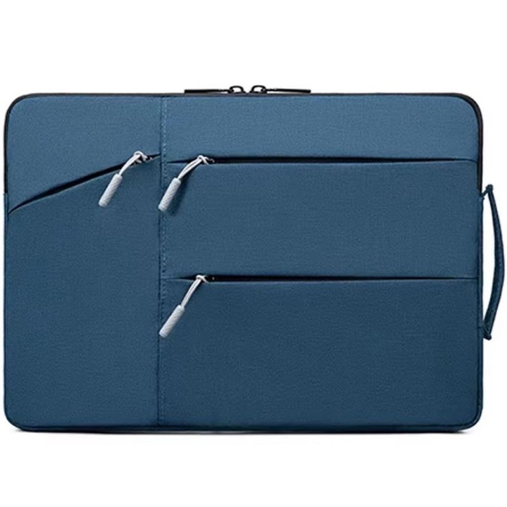 Чанта за лаптоп 13", делова визия, 4 джоба, издръжлив текстил, тъмносиня