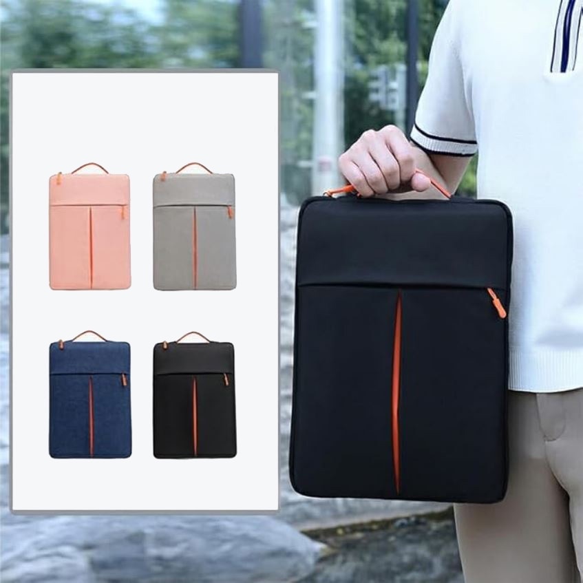 Geanta Business pentru Laptop 13-14", 4 Buzunare, Fermoar Portocaliu, Textil rezistent, Bleumarin