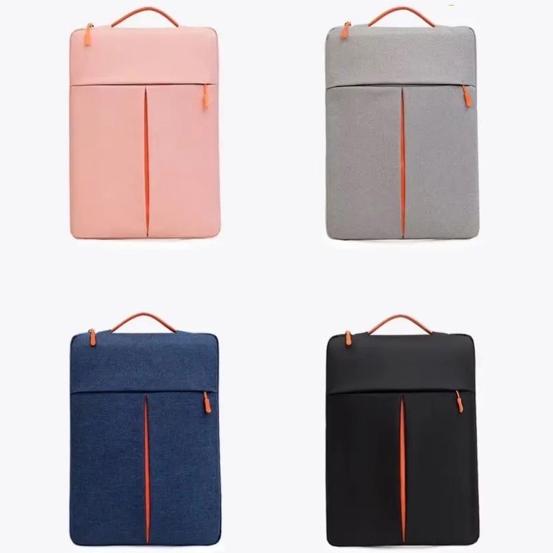 Geanta Business pentru Laptop 13-14", 4 Buzunare, Fermoar Portocaliu, Textil rezistent, Bleumarin