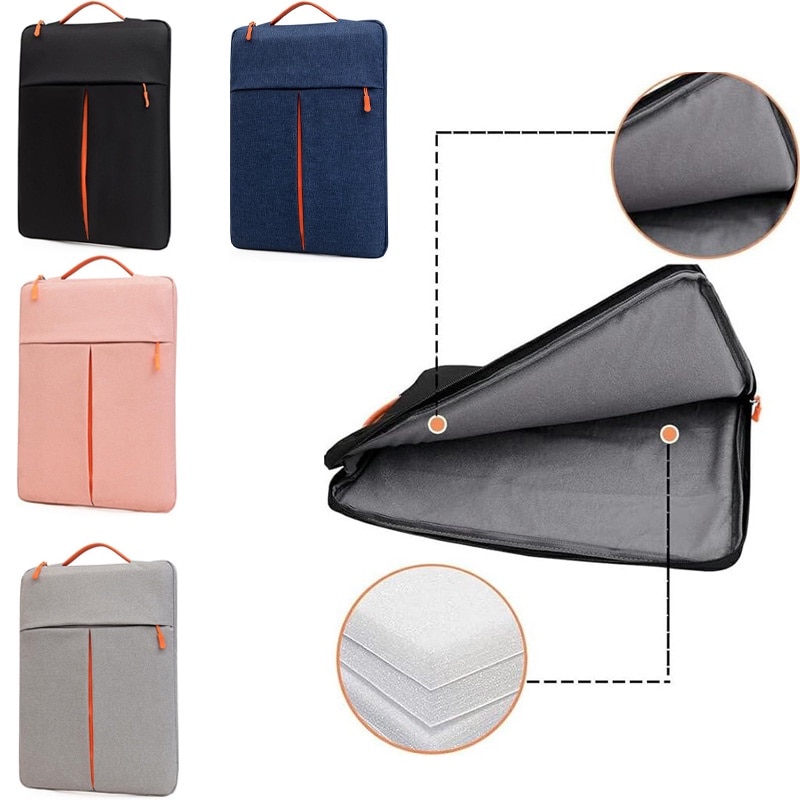 Geanta Business pentru Laptop 13-14", 4 Buzunare, Fermoar Portocaliu, Textil rezistent, Bleumarin