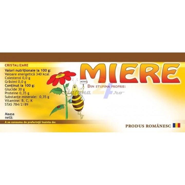 Eticheta miere din stupina proprie model albinuta 115mm x 50 mm