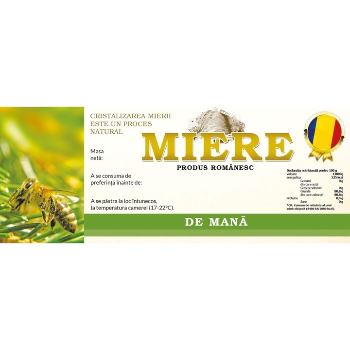 Mana mézes üveg címkék méhpel 154mm x 60mm