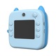 Детска камера за моментални снимки, Cyrax, с функция за печат, предна камера + селфита, USB-C кабел, Bluetooth, съвместима с iOS/Android, печат с приложение, котешки мотив, син