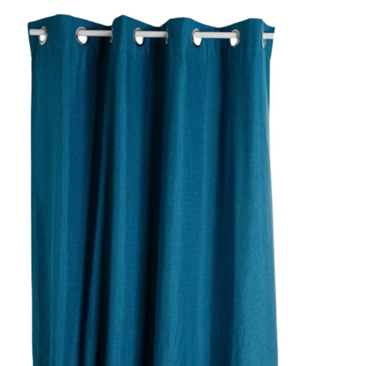 Set 2 perdele, opace total, cu inele, albastru petrol, 140 x 260 cm