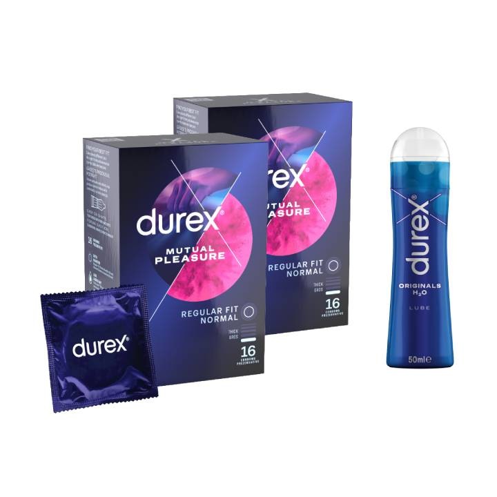 Pachet Durex Prezervative Mutual Pleasure 2 x16 buc + Lubrifiant Originals 50 ml