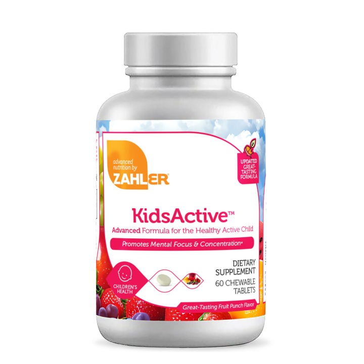 ZAHLER® KidsActive™, Formula pentru Imbunatatirea Capacitatii de Concentrare si Atentie a Copiilor cu Aroma de Punch de Fructe, 60 tb