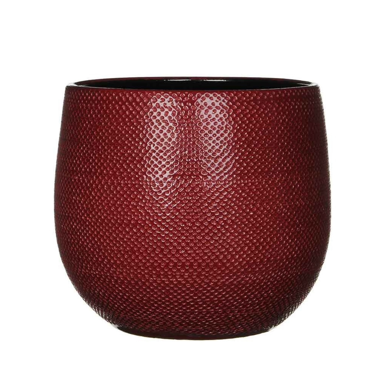 Masca ceramica deco Mica Gabriel rosie cu finisaj lucios pentru plante de interior cu diametrul de 14 cm