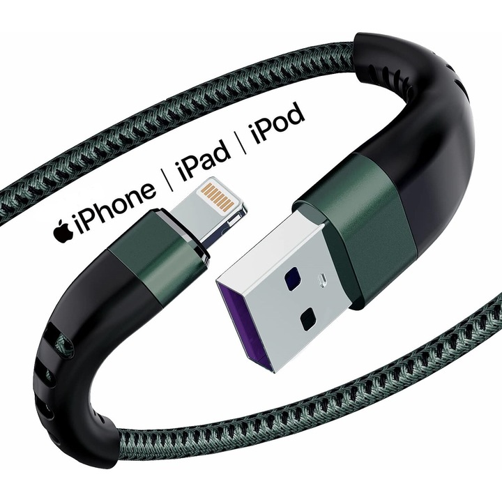 Кабел DigitalOne SP00991, Lightning към USB, за iPhone, дебел, екраниран, метални букси, 2м, за iPhone 5, 6, 7, X, 11, 12, 13, 14, 15, 16