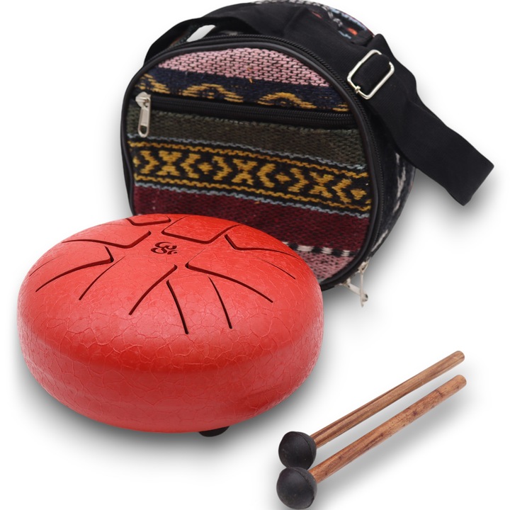 Piros OM acél nyelvdobok - 16 cm