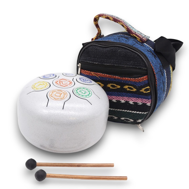 Среден стоманен барабан с език 7 чакри - 17x13 см