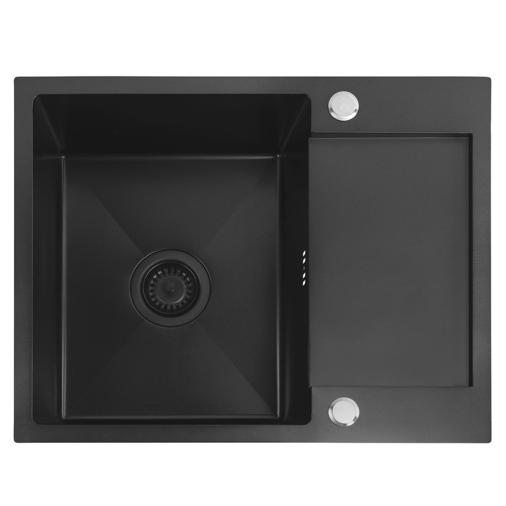 Chiuveta bucatarie Rea Paul Negru Mat, Otel Inoxidabil, 60x48 cm, Picurator