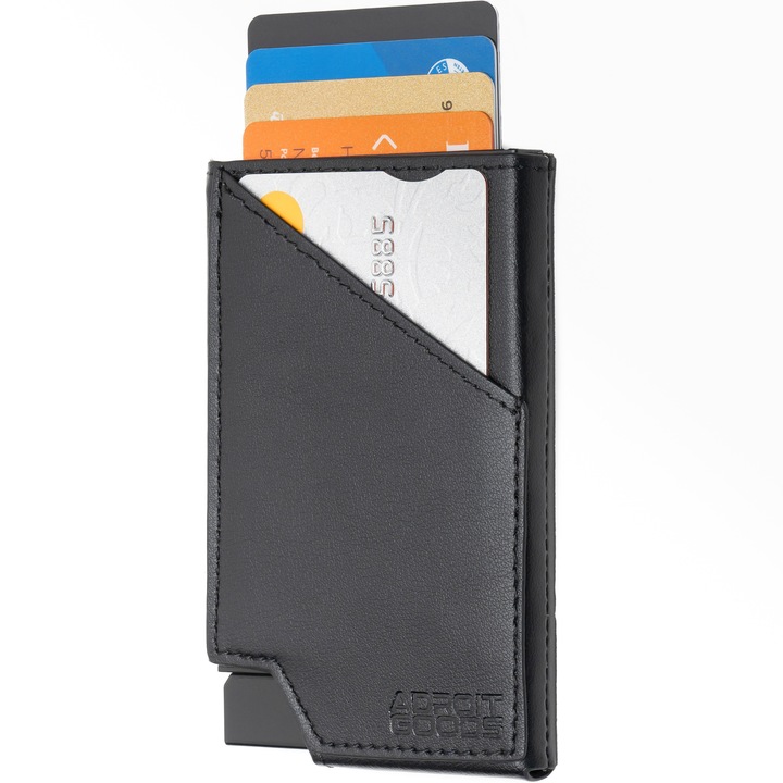 AdroitGoods 7 kártyás pénztárca, Hitelkártya tartó RFID technológiával, Bőr, Fekete