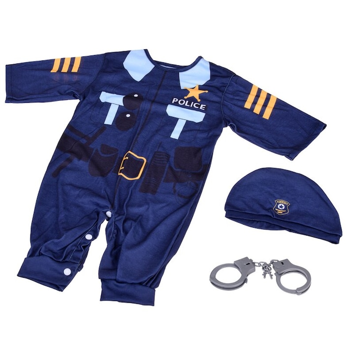 Costum de carnaval pentru copii model politist cu chipie si catuse, dimensiune 66 x 37 cm