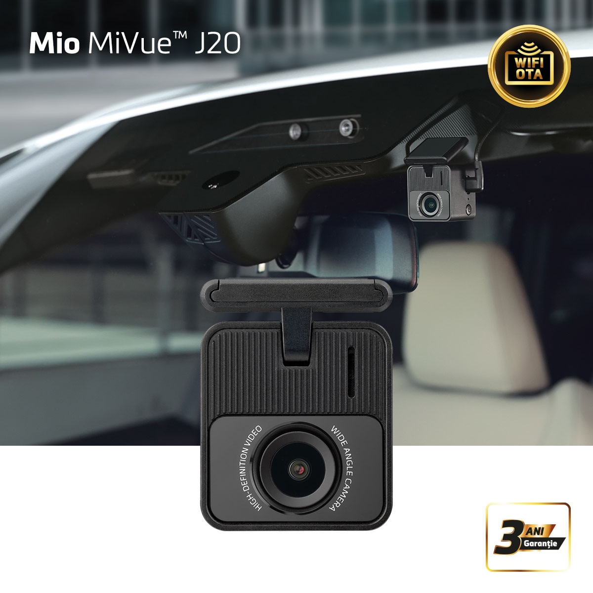 Camera video auto Mio MiVue™ J20 ,Full HD 1920 x 1080p, la 30 cps, Wi-Fi, Negru