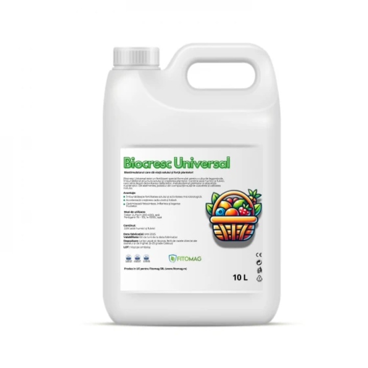 Biostimulator organic lichid pentru toate tipurile de culturi vegetale Biocresc Universal, 10 litri
