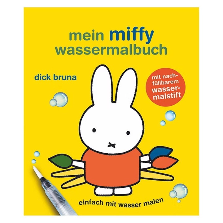 Carte de Activitati Deseneaza cu Apa Magic Water Mein Miffy, 12 Imagini, Perie cu Rezervor de Apa, 22 x 17 x 0.5 cm, Galben/Multicolor