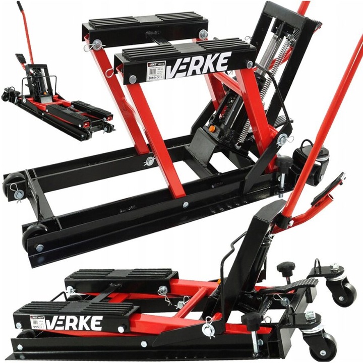Cric hidraulic pentru motociclete, ATV, cu pedala pentru ridicare, capacitate 680 Kg, 120 mm - 380 mm, Verke