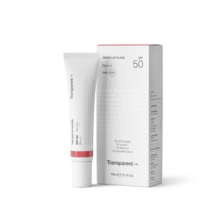 Хидратиращ балсам за устни, Transparent Lab, Lip Gloss Rose SPF50, 15 ml
