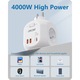 Stecher Priza cu 4 Prize Schuko+2 USB A+1 USB C (20W Incarcare rapida), Max 4000W LENCENT®, Marcaj CE, Triplu Stecher, Compact Extensie Priza de Perete Cube cu intrerupatoare, Protectie Supratensiune si Siguranta Copii,750 ℃ rezistent la foc