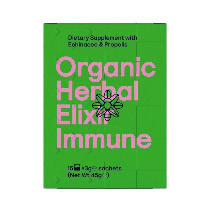 Elixir Organic din Plante pentru Imunitate, SYMBEEOSIS, Echinacea, Propolis, 15 pliculete x 3g