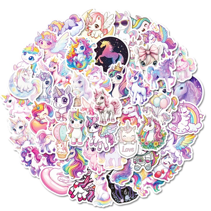 Set 50 Stickere Decorative Feicaeesa, Tema basmului, Vinil Impermeabil, Alb, 5cm, pentru laptop, telefon, PC, caietul, piese auto de interior