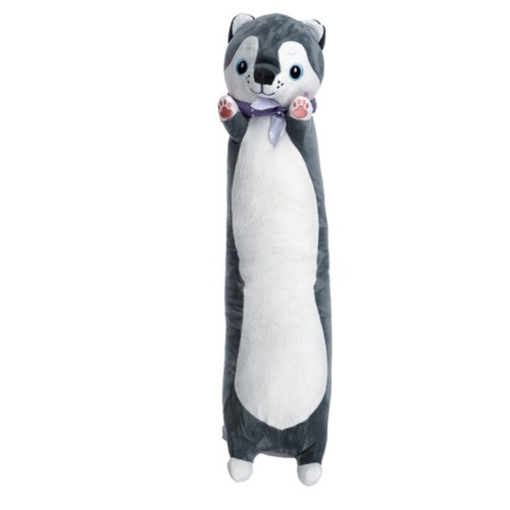 Jucarie din plus moale si catifelat, Zola, perna lunga, 70 cm, umplutura din bumbac PP hipoalergenic, catelus