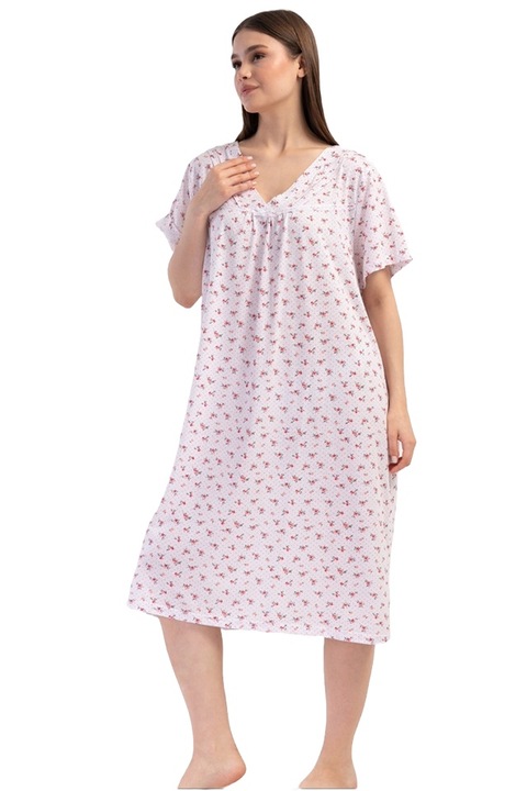 Camasa de noapte, Vienetta, model Floral Serenity, Alb/Roz