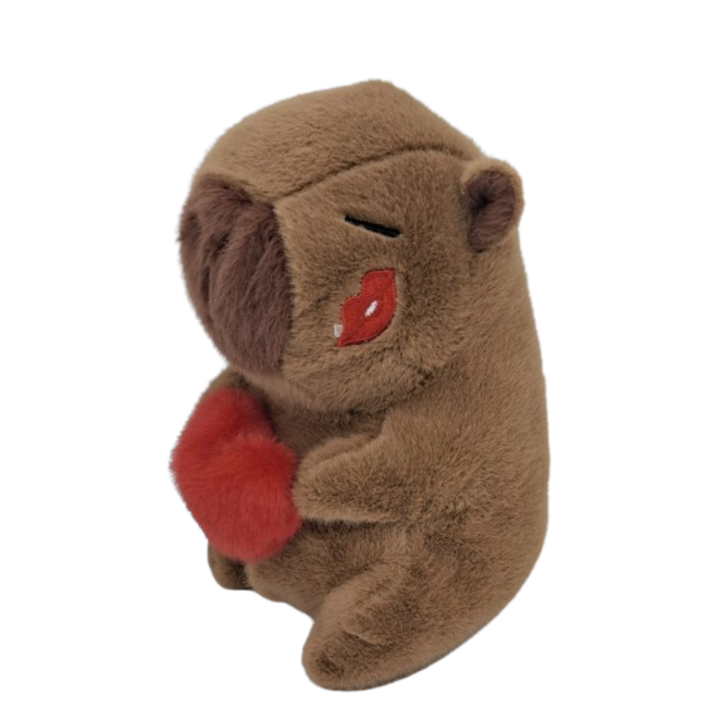 Плюшена играчка капибара сърце и целувка, VICTINY® червено кафяво, 20 см