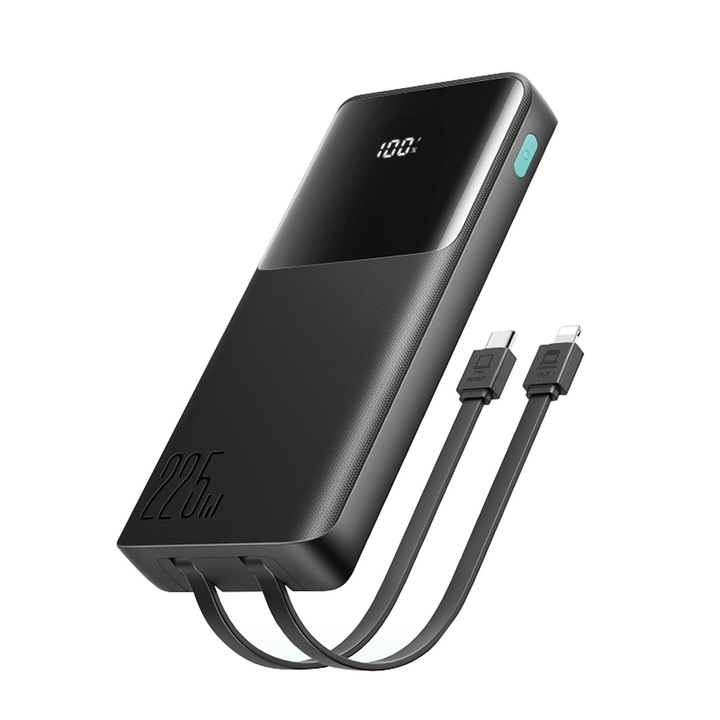 Baterie externa Joyroom JR-PBF19, 10000 mAh, 22.5W, USB/USB-C, Cablu USB-C si Lightning, Negru