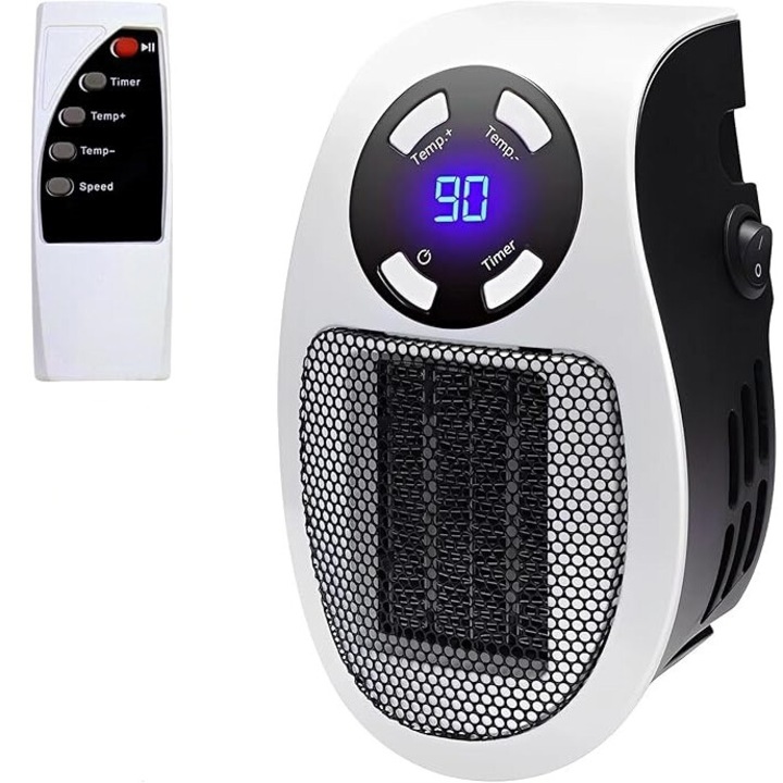 HNSMART fűtőventilátor, fekete/fehér, 350 W, 18,5x12,5x10 cm, legfeljebb 20 m²-es helyiségekhez