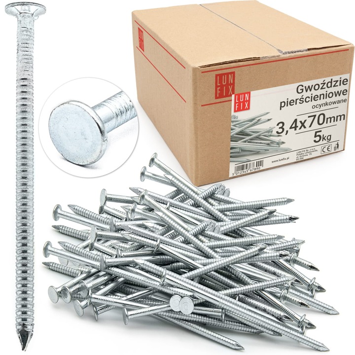 Lun Fix gyűrűs szögek, 3,4x70 mm, 5kg