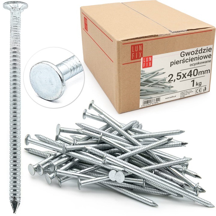 Lun Fix gyűrűs szögek, 2,5x40 mm, 1,5", 1kg