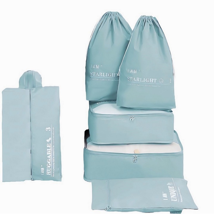 Set 6 huse organizare bagaj calatorie, rezistente la apa, turcoaz