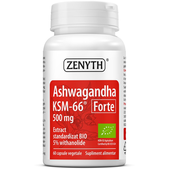 Suplimente alimentare Ashwaganda KSM-66 Forte 500mg, Zenyth, 60 capsule