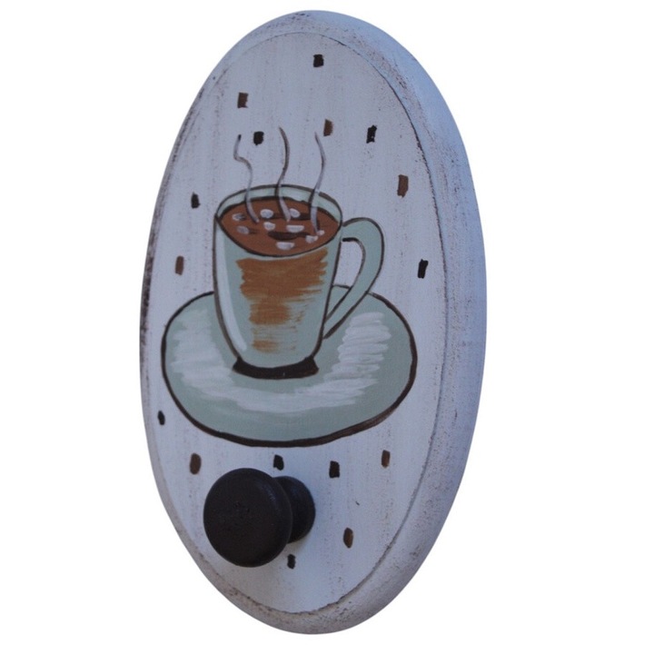 Ovális faakasztó, konyhai, többszínű, kézzel festett, magassága 22 cm