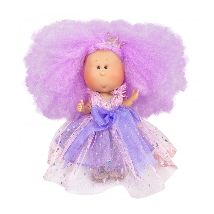 Nines D'Onil baba, Mia Candy, lila haj, fűzött, vanília illatú, dobozos, 30 cm