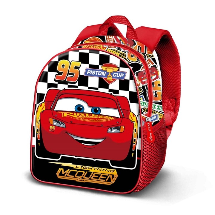 Ghiozdan 3D Cars pentru prescolari, Rucsac pentru gradinita Disney Pixar Cars 3 Racer, 2 Bretele ajustabile, 31x11x26cm, Rosu, + 3 ani