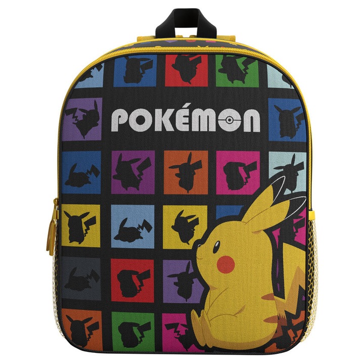 Iskolatáska, két rekesszel és két oldalzsebbel, 40x30x15 cm, állítható és megerősített pántokkal, többszínű, Pokemon