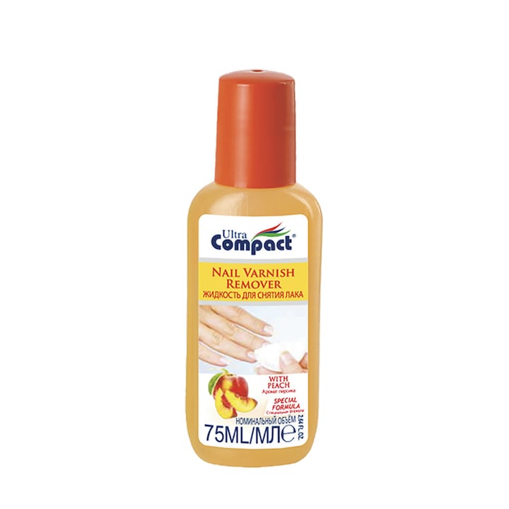 Dizolvant cu acetona pentru lac de unghii - aroma Piersici, Ultra Compact, 75 ml