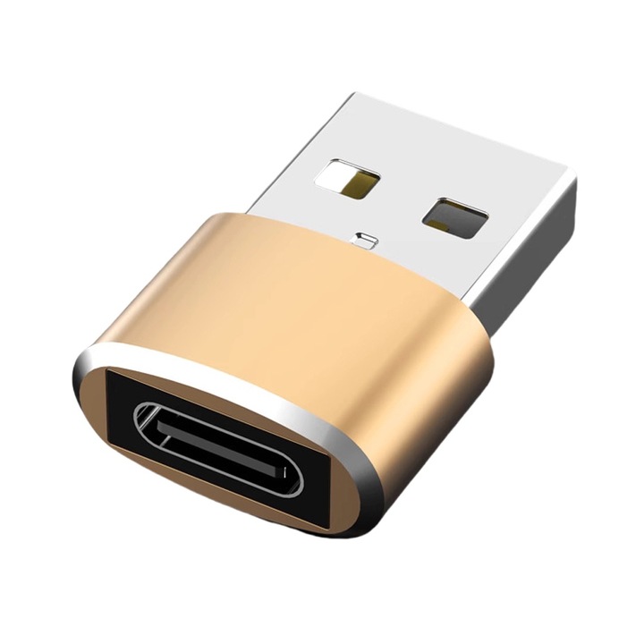 Адаптер USB към USB Type C, 3A, трансфер на данни, златист